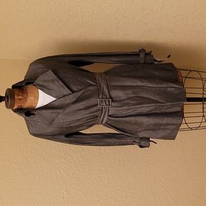 DKNY Womens Open Front Belted Jacket Gray Wool Size P